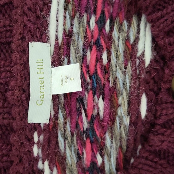 🛍Garnet Hill Womens S Knit Burgundy Grey Alpaca Wool Button Stripe Cardigan - Picture 3 of 6